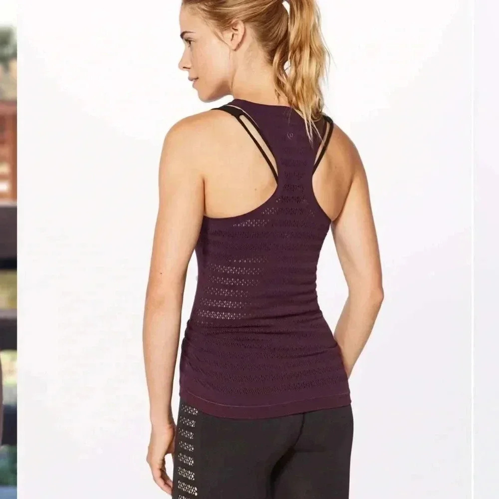 Lululemon Womens Reveal Tank (Stripes) Top Dark Adobe 0/2 Laser Cut Active Yoga - Picture 8 of 10
